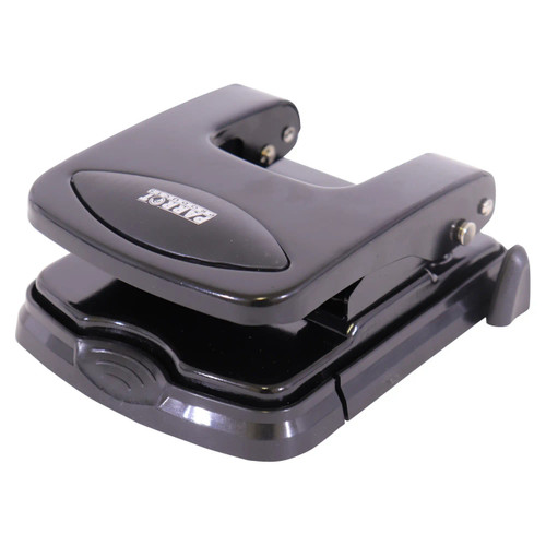 Steel Hole Punch (30 Sheets - Black), a compact black steel hole puncher with a sturdy base, designed for punching multiple sheets of paper efficiently.