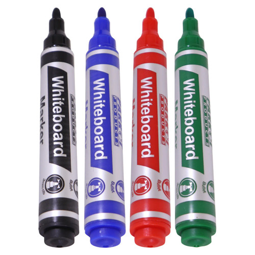 Whiteboard Marker (Bullet Tip - Pouch 4) PW0401A, set of four colorful whiteboard markers in black, blue, red, and green with bullet tips. Whiteboard Marker (Bullet Tip - Pouch 4) PW0401A, set of four colorful whiteboard markers in black, blue, red, and green with bullet tips.
