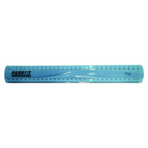 Parrot Flexible Ruler 30cm Blue SA0030D, blue plastic ruler with measurement markings and branding.