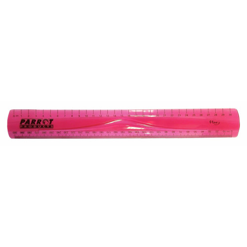 Parrot Flexible Ruler 30cm Pink SA0030P, pink plastic ruler with measurement markings for precise drawing and measuring.