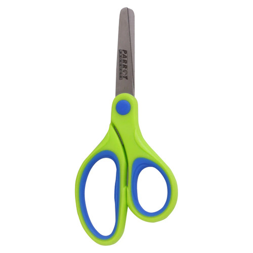 Parrot Scissors 14cm - Lime, a pair of small, bright lime green scissors with blue accents and stainless steel blades, designed for precise cutting. Parrot Scissors 14cm - Lime, a pair of small, bright lime green scissors with blue accents and stainless steel blades, designed for precise cutting.