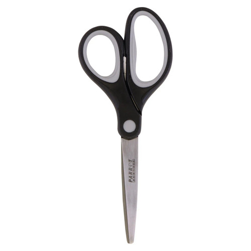 Parrot Scissors 18cm - Grey, a pair of scissors with black and grey ergonomic handles and stainless steel blades for precision cutting.