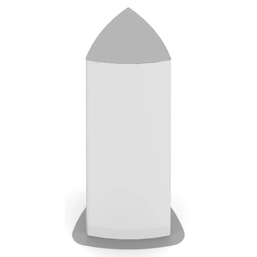 Triangular tower sign frame by 67, 600*1800mm, with powder coated end caps, suitable for indoor outdoor signage, featuring a customisable design and easy sign changes, in a neutral color, mounted on a sturdy base.