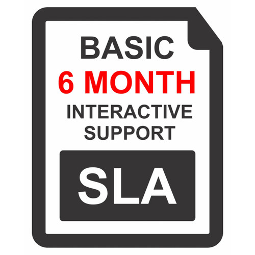 67 Brand SLA Basic 6 Month Interactive Support, Ensuring System Health Checks, Depicted on a Document Icon with a Black Border and Corner Fold, Featuring Key Service Details in Clear Text.