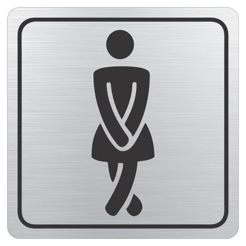 Ladies Toilet Symbolic Sign - Black Printed on Brushed Aluminium ACP (150 x 150mm) SN4106, female restroom icon on metallic signage.