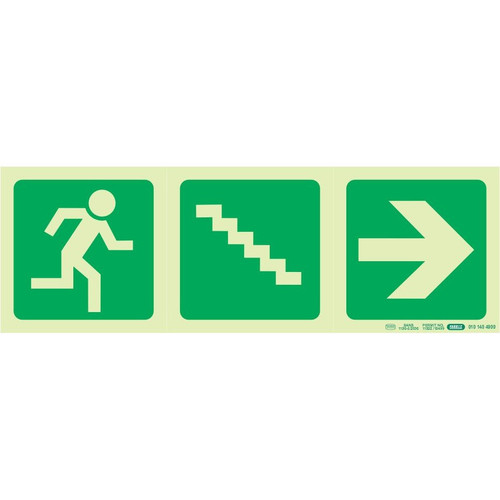 Photoluminescent 190MM Safety Sign - E16-Running Man+Stairs Going Down+Arrow Right Photoluminescent 190MM Safety Sign - E16-Running Man+Stairs Going Down+Arrow Right