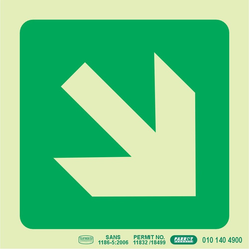 Photoluminescent 190MM Safety Sign - E31-Diagonal Arrow Down AND Right