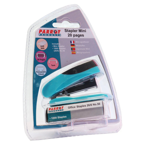 STAPLER PLASTIC MINI BLUE + STAPLES (1000x26/6)