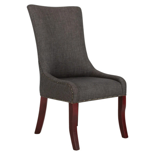 Perth Dining Chair, product FUC-RD-PE, upholstered in dark gray fabric with wooden legs and decorative nailhead trim.