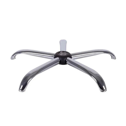 Chrome Office Chair Base 700 mm Wide FUC-CB-CB, a metallic five-star chair base with a central black plastic connector and a white central fixture for attaching casters.