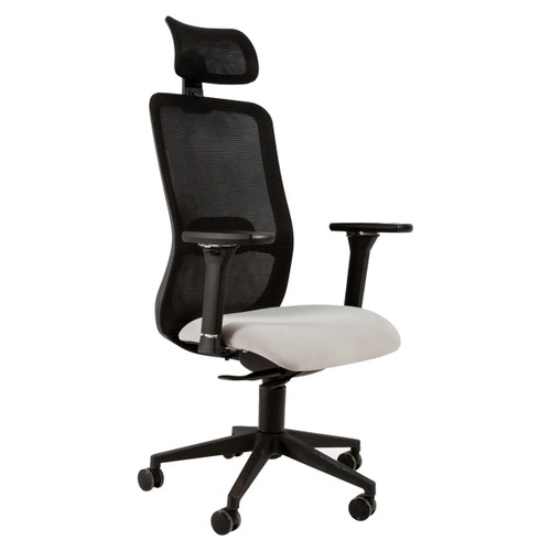 Tide Black on Black Mesh High-back Office Chair, ergonomic office chair with black mesh back, headrest, adjustable armrests, and cushioned white seat for comfortable seating.
