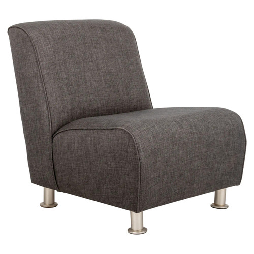 Havana Single Slipper Sofa Chair, modern compact armchair with dark gray fabric upholstery and metal legs.