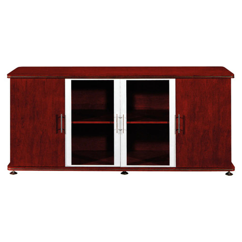Grand Server Unit FOF-SVU-S007, wooden server cabinet with glass doors and metal handles, suitable for data and computer equipment storage.