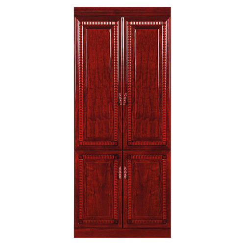 Ashford Wooden Door Wall Unit FOF-WAU-S013, a tall red wooden wall unit with four doors featuring detailed carved patterns and ornate silver handles.