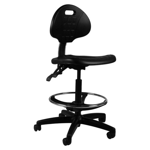 Q20 Industrial Draughtsman Chair ISC-DCH-IND-Q20, black ergonomic drafting chair with adjustable height, lumbar support, and wheel casters for office and industrial use.