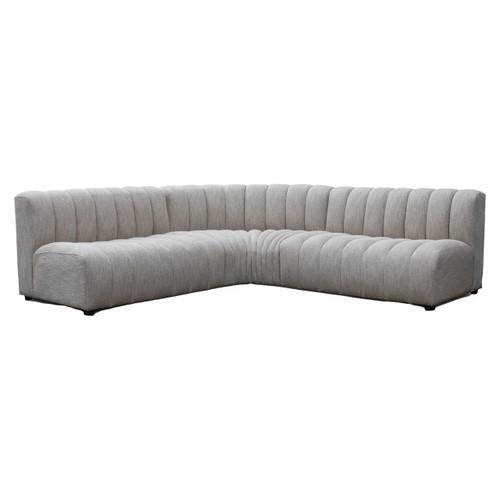 Caterpillar Corner Sofa, a modern L-shaped upholstered sectional sofa in light gray fabric with vertical channel tufting, designed for comfortable seating.