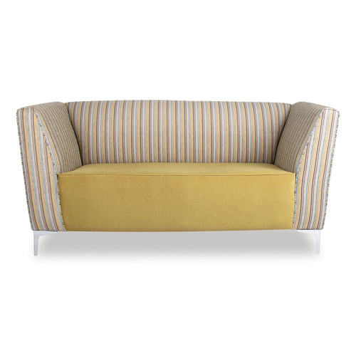 Durban Sofa Double Seater FUR-SDS-DUR, modern upholstered sofa with yellow and striped fabric, stylish and comfortable seating for living rooms.