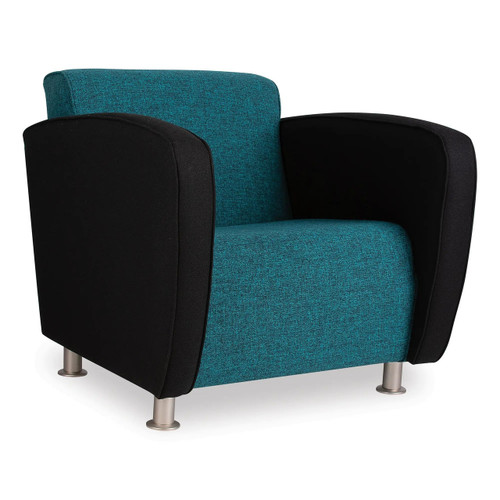 Havana Sofa Chair, modern teal and black fabric upholstered chair with metal legs and high backrest for stylish living room seating.