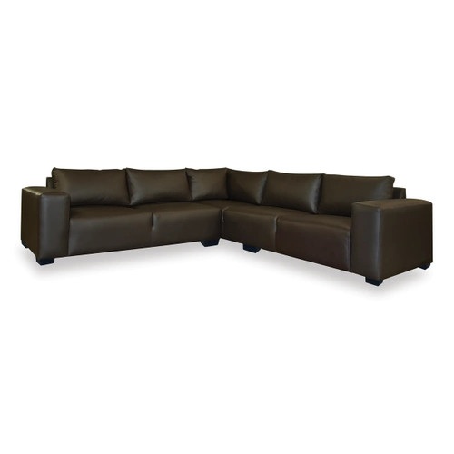 Peru Corner Unit Sofa, dark brown leather sectional sofa with plush cushions and wide armrests, modern design, perfect for spacious living rooms.