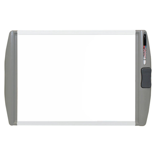 Slimline Non-Magnetic Whiteboard (600x450mm - Retail) BD1520A, modern whiteboard with gray frame and marker holder, ideal for office or classroom use.