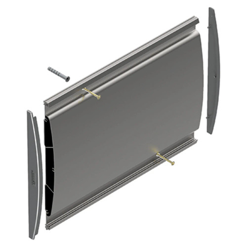 Product Sign Frame (210*500mm) SF2150, exploded view showing components of the metal sign frame for advertising or display purposes.