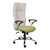 Nikki High-back Chair, ergonomic office chair with beige mesh backrest and green cushioned seat, adjustable armrests, and a chrome base with caster wheels.