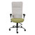 Nikki High-back Chair, ergonomic office chair with beige fabric backrest and green cushioned seat, adjustable armrests, and chrome base with caster wheels.