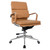 Classic Eames Cushion Medium-back Office Chair, Tan Leather Office Chair with Metal Armrests and Base, Adjustable Height, and Caster Wheels.