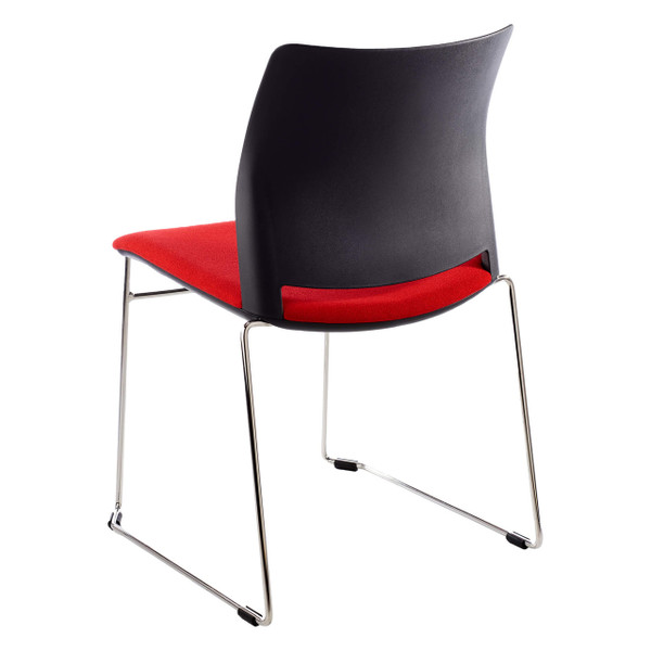 Alfa Polymer Sleigh-Base Side Chair by Office Stock South Africa, Featuring a Black Curved Back and Red Cushioned Seat on a Sleek Metal Frame, Exemplifying Contemporary Furniture Design with a Modern Aesthetic.