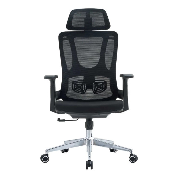 C4025 Office Chair with Black Mesh and Chrome Frame, High-back Design, Adjustable Features, and Five-Star Base with Wheels, Showcasing Ergonomic Office Seating with a Sleek and Modern Aesthetic.