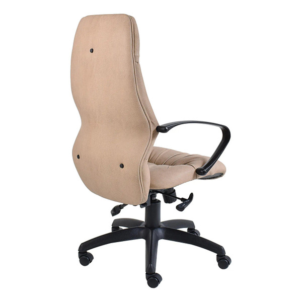 Jasmin High-back Office Chair in Beige, Featuring a High Backrest and Black Armrests and Base, Showcasing Ergonomic Design with Lumbar Support for Comfort, from Brand Office Stock South Africa.