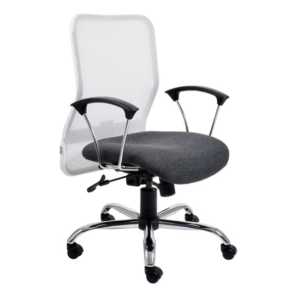 Grey Office Chair with Mesh Back, Black Armrests, and Five-Star Base, Exemplifying Durable Office Seating, Featuring a Medium-back Design and Sleek, Ergonomic Build by Office Stock South Africa, Under the Brand 67, Specifically the Lisa Mesh Model.