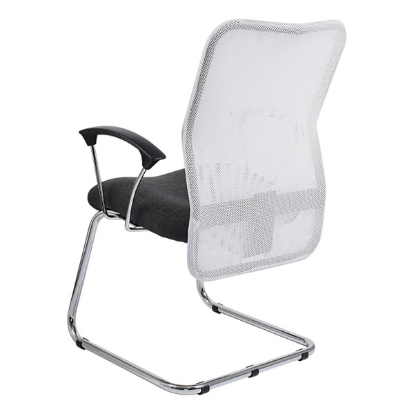 Lisa Mesh Visitor Office Chair by 67, a Waiting Area Chair with a Breathable Mesh Back, Black Cushioned Seat, and Silver Metal Frame, Showcasing Its Ergonomic Design and Stylish Look.