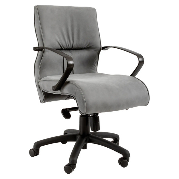 Grey Ombra Medium-back Office Chair by 67, Featuring a Modern Design with Black Armrests and Base, on a White Background, Representing Modern Office Furniture with Ergonomic Support and Style.
