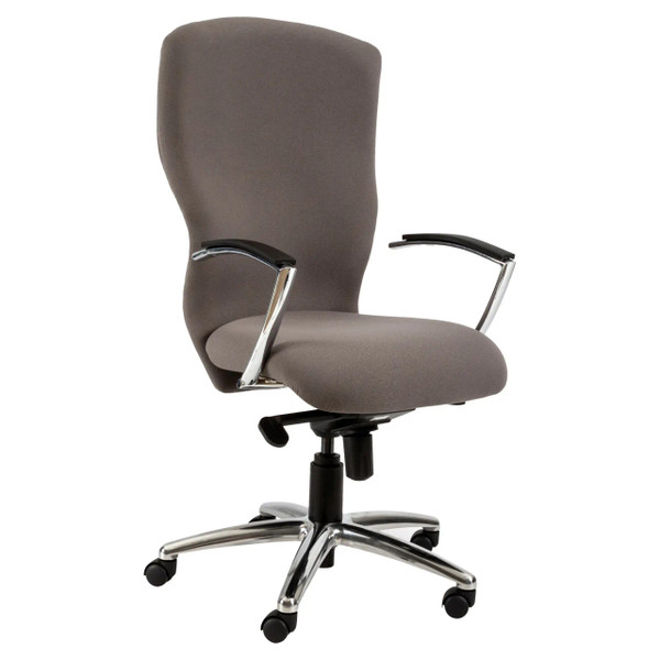 Angelo High-back Chair, Ergonomic Office Chair with High Backrest, Padded Seat and Back, Chrome Armrests, and a Five-Star Caster Base for Comfort and Mobility.