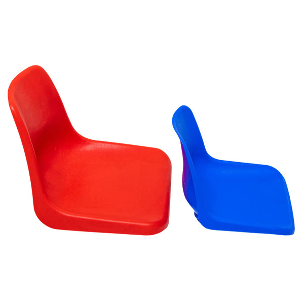 Red and Blue Poly Shell Seat Only in Large Size, from Office Stock South Africa, with Brand 67, Displayed in Two Vibrant Colours, Showcasing Comfort and Durability, Ideal as a Large Office Chair for Daily Use.