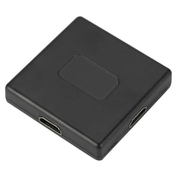 3-Port HDMI Switch, AD2005, Black Compact Electronic Device with HDMI Ports on the Sides.