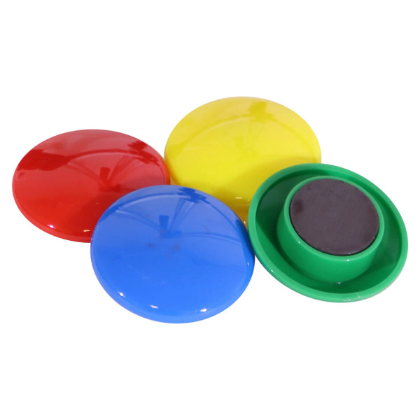 Magnets Circle, Assorted Colour Magnetic Discs with Black Magnetic Centres, 40 mm Size, 4 per Card.