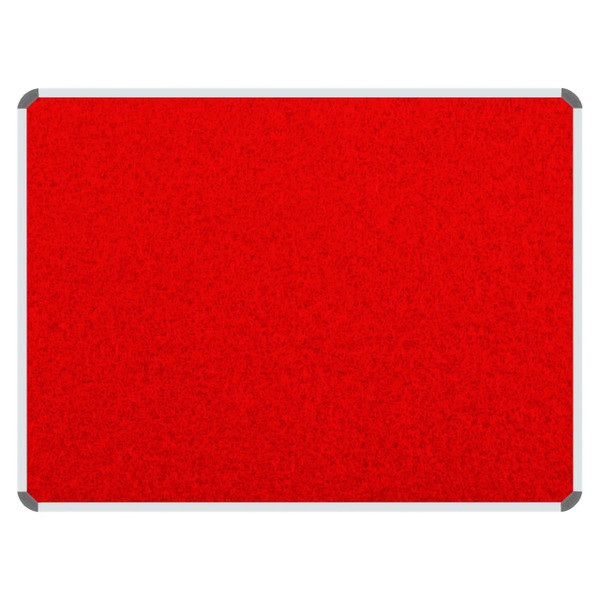 Product Info Board, Aluminium Frame - 600 x 450 mm - Red with a Sturdy Metallic Frame and Vibrant Red Fabric Surface.