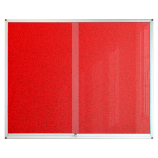Pinning Display Case, 1500 x 1200 mm - Red, with Steel Frame and Glass Doors for Displaying and Pinning Notices or Posters.