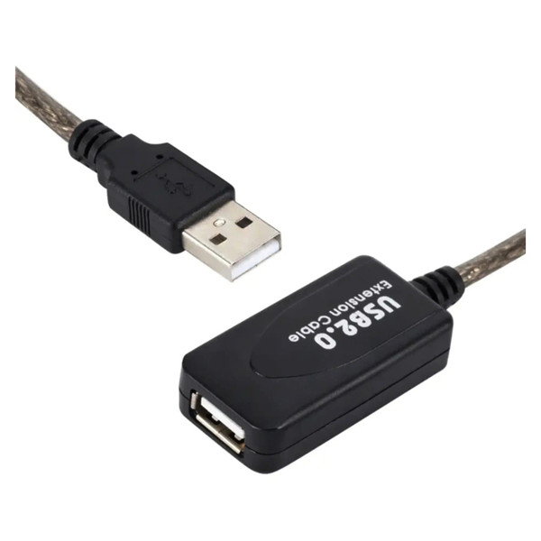 USB 2.0 Active Extension Cable (10M) CL2010B, a Black Extension Cable with a USB Type-a Male Connector and a Male Connector Designed for Extending USB Device Connections.