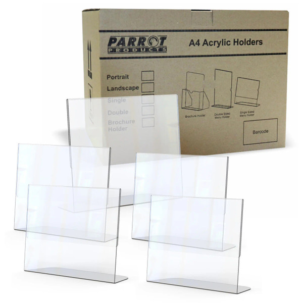 Acrylic Menu Holder - Single Sided - A4 Landscape - Box 5 DP0104L-Z, Clear Acrylic Menu Display Stands for Countertop or Table Presentation.