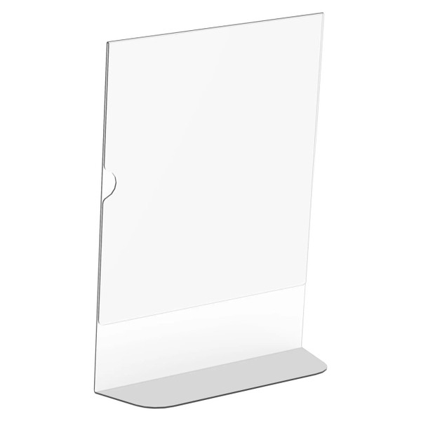 Acrylic Menu Holder - Single Sided - A4 Portrait - Box 5 DP0104P-Z, Clear Acrylic Display Stand for Menus in Portrait Orientation with a Curved Base.