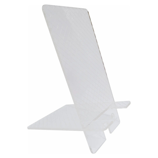 Tablet/Cellphone Stand Acrylic Flat Pack DP0405, Transparent Acrylic Stand for Tablets and Cellphones with a Foldable Design.