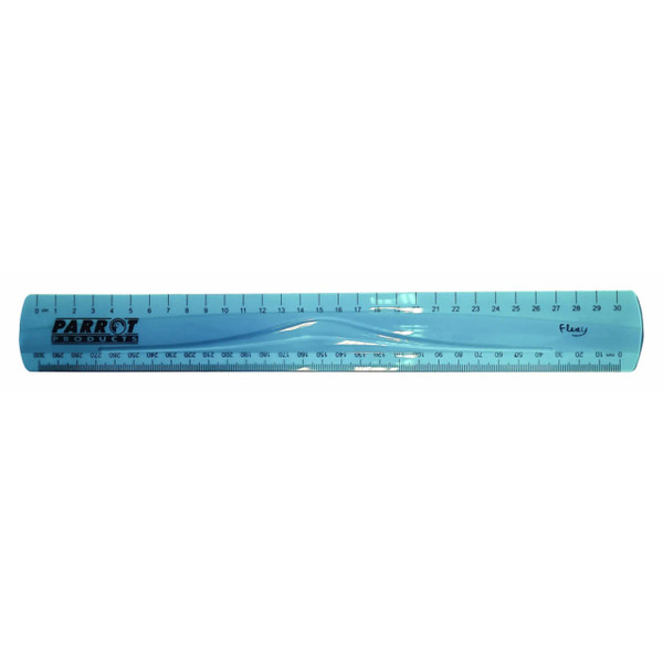 Parrot Flexible Ruler 30 cm Blue SA0030D, Blue Plastic Ruler with Measurement Markings and Branding.