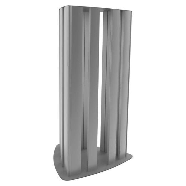 Triangular Tower Sign Frame, 300 x 1800 mm, by Brand 67, in Silver Colour, a Versatile Marketing Promotional Tool with Powder Coated End Caps, Suitable for Indoor or Outdoor Use, Displaying Custom Sign Graphics.