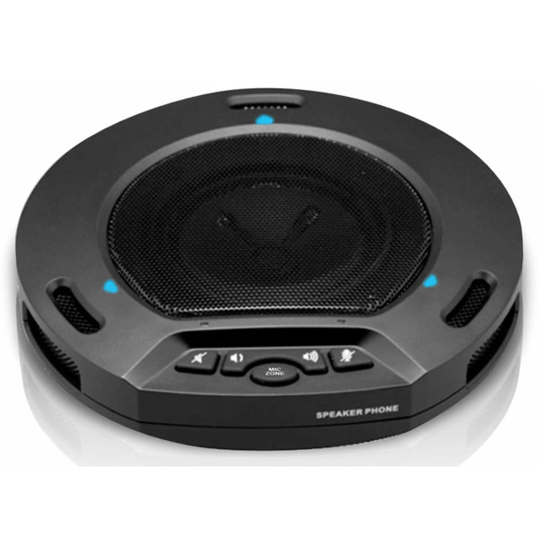 67 Brand Video Conference Wired Speaker/Microphone, a Black Adjustable Volume Speaker with USB 2.0 and 3.5 mm in/Out, Featuring 3 Cardioid Microphones and Sleek Design, Ideal for Clear Audio in Conference Settings.