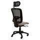 Pinta High-back Office Chair, ergonomic office chair with a black mesh backrest, adjustable headrest, beige cushioned seat, and five-wheel caster base.