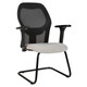 Venus Mesh Visitor Office Chair, black mesh backrest with adjustable armrests and cushioned white seat, ergonomic design for comfort and office use.