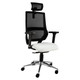 Wave Mesh High-back Office Chair Sac-HCH-Wav, Ergonomic Office Chair with a Black Mesh Backrest, Adjustable Headrest, White Cushioned Seat, and Chrome Base with Caster Wheels.